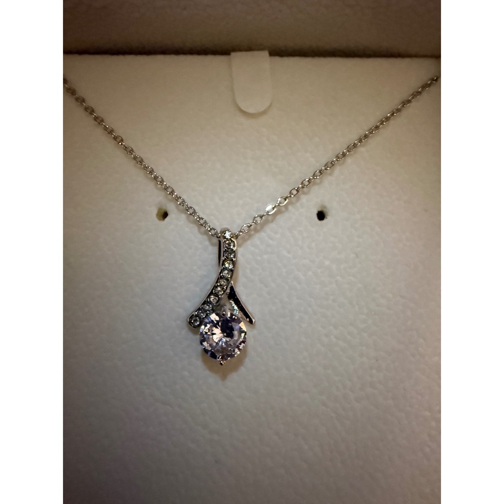 To My Soulmate Ribbon Pendant Necklace Silver Tone Round Cut CZ Gift Box